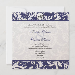 Novo Marinho Damask Swirls Convite de Casamento