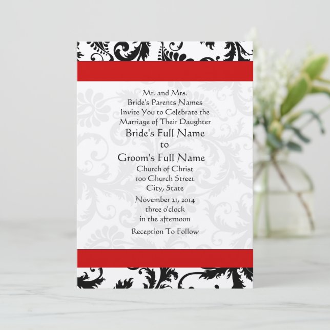 Novos Tamanhos Black Damask Swirls Convite Para Ca (Em pé/Frente)