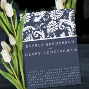 Novos Tamanhos Convite de Casamento Navy Damask Sw