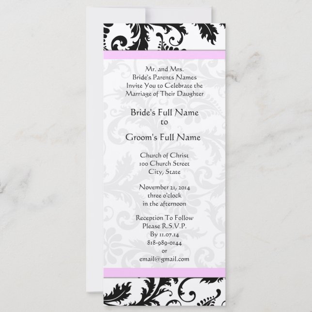 Novos Tamanhos Damask Swirls Convite Para Casament (Frente)
