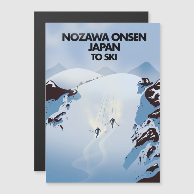 Nozawa Onsen Japão impressão de esqui. (Frente/Verso)