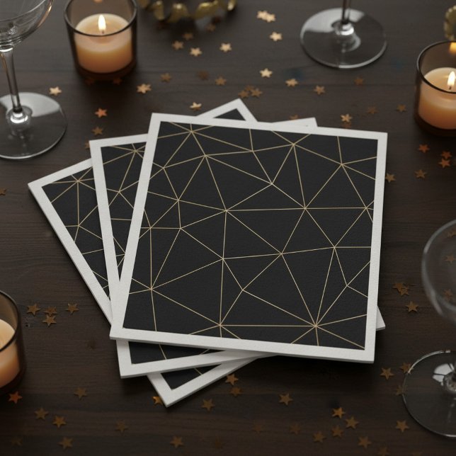 Núcleo moderno de guardanapo preto e ouro (Modern black and gold geometric napkin.)