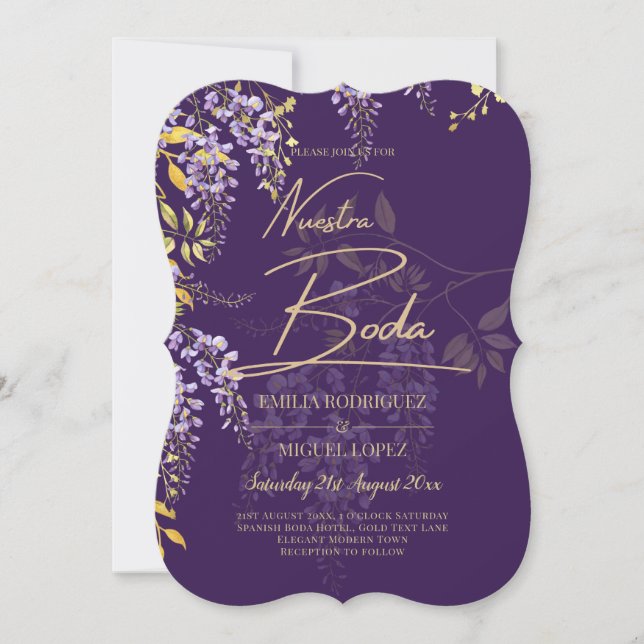 Nuestra Boda Lilac Wisteria Convite Espanhol (Frente)