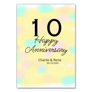 Numeração De Mesa 10º aniversário de casamento amarelo pastel nome r