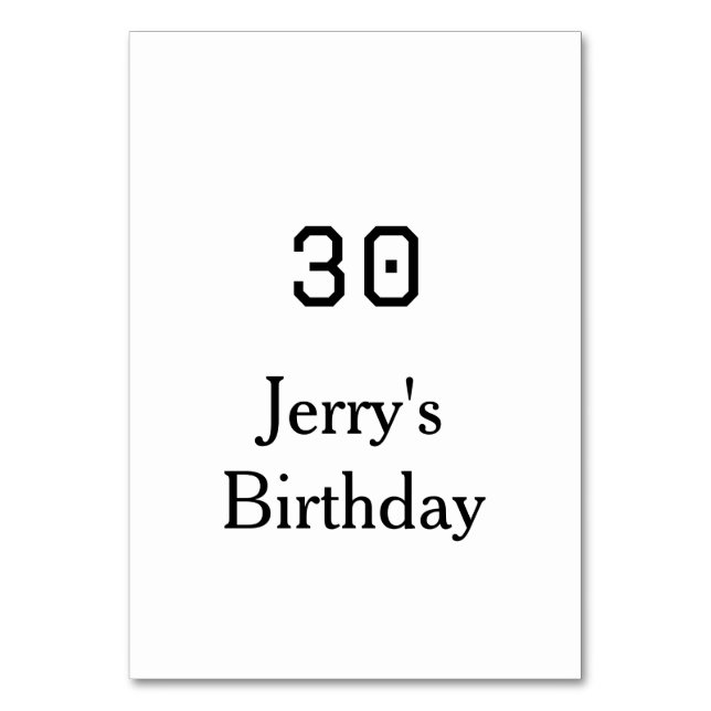 Numeração De Mesa 30th birthday bold letter name date simple minimal (Frente)