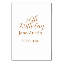 Numeração De Mesa 30th birthday copper brown simple stylish name dat