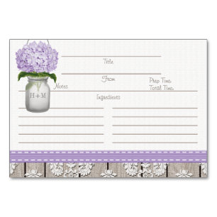 Numeração De Mesa 3x5 Placas de Receita de Hydrangea Roxo Mason Jar