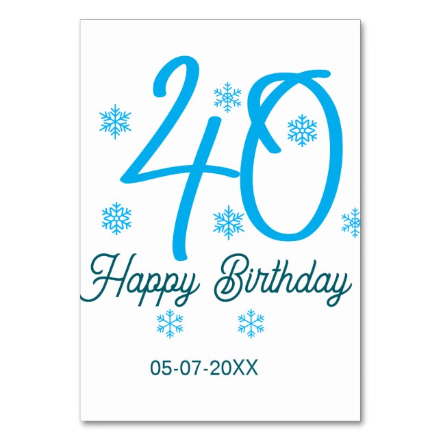 Numeração De Mesa 40th birthday add name date year blue template (Frente)