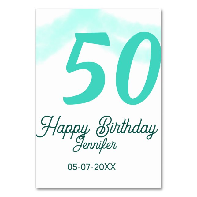 Numeração De Mesa 50th birthday add name date year green pastel bold (Frente)