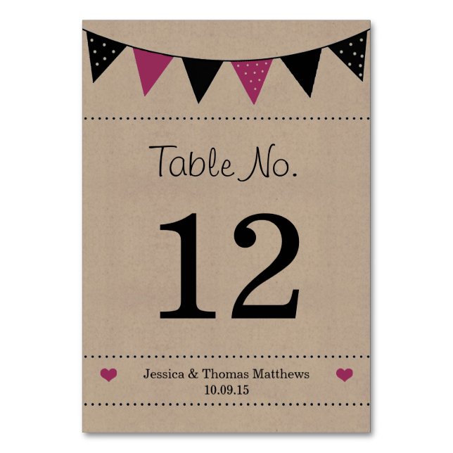 Numeração De Mesa A Coleção de Casamento Moderno Rosa Bunting (Frente)