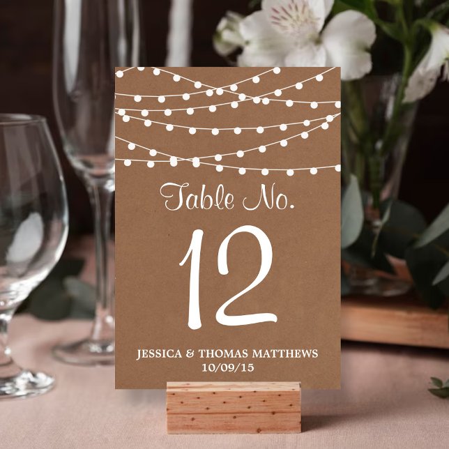 Numeração De Mesa A Coleção de Casamentos Rustic Kraft String Lights (Criador carregado)