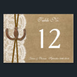 Numeração De Mesa A Coleção Kraft, Lace & Horseshoe<br><div class="desc">A coleção de papel kraft rústico,  renda e ferradura é um design impressionante que apresenta um belo efeito de papel kraft rústico no fundo com uma borda com efeito de renda branca vintage romântica,  finalizada com duas ferraduras entrelaçadas da sorte e barbante.</div>