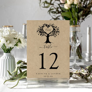 Numeração De Mesa A coleção rústica do casamento da árvore do