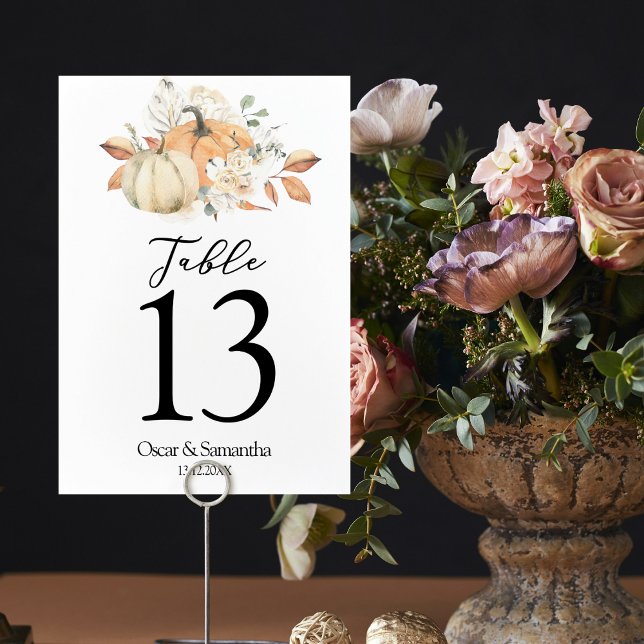 Numeração De Mesa Abóboras e Flores Modernas em Aquarela de Outono  (Criador carregado)