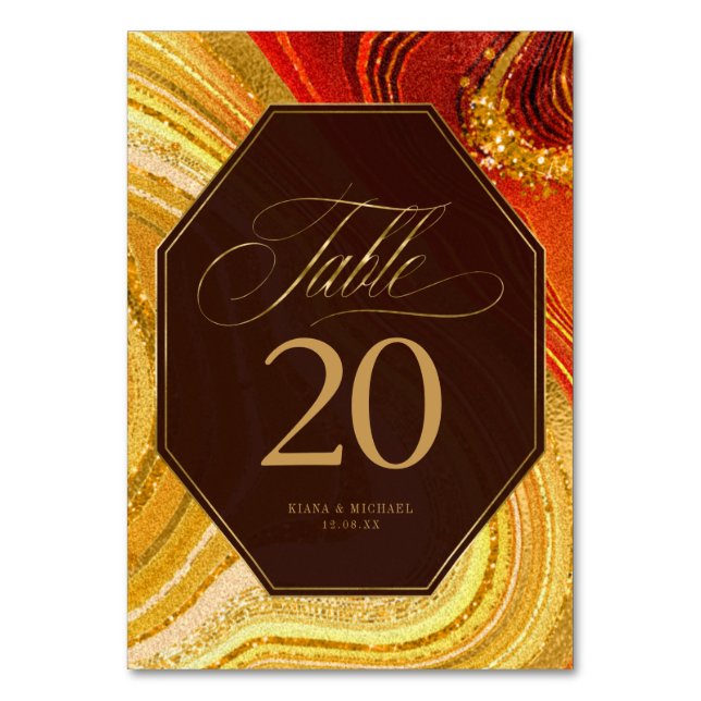 Numeração De Mesa Abstrato Agate Wedding Hot Orange ID827 (Frente)