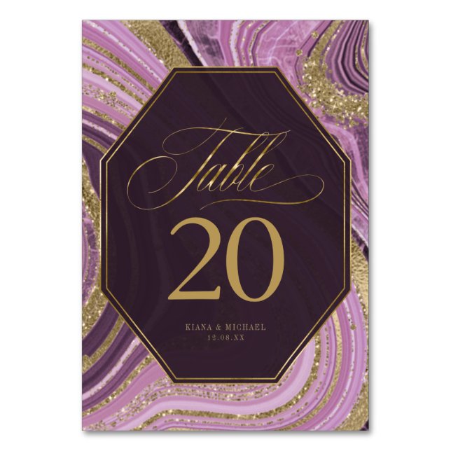 Numeração De Mesa Abstrato Agate Wedding Mauve ID827 (Frente)