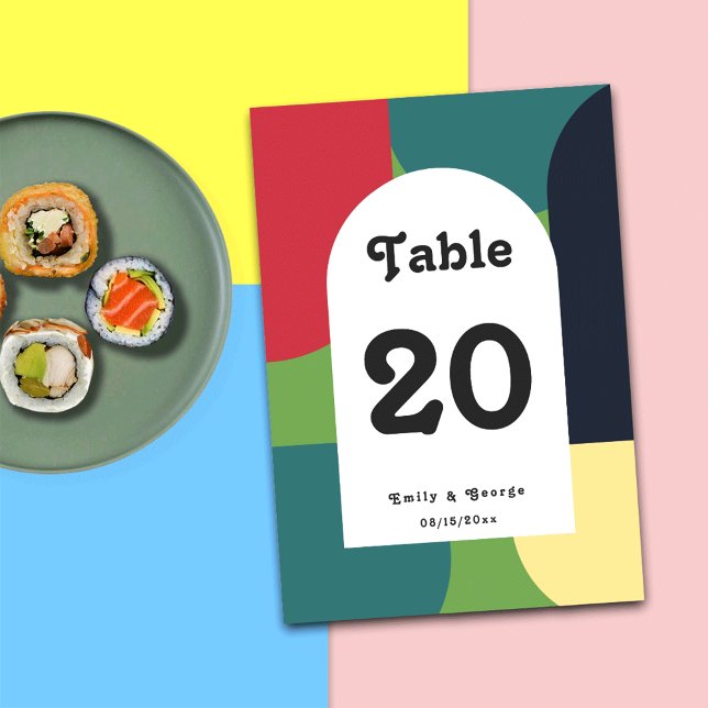 Numeração De Mesa Abstrato Colorida Moderna Casamento Retroativo (Criador carregado)