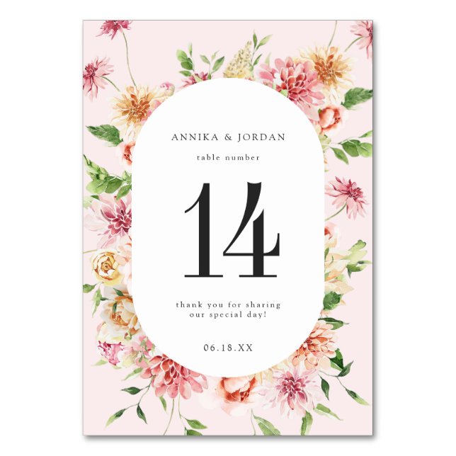Numeração De Mesa Afterglow Garden Floral Wedding Table Number (Frente)