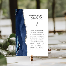 Numeração De Mesa Ágata Azul Marinho Prata Moderno Casamento Script