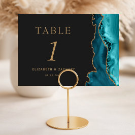 Numeração De Mesa Ágata Azul Teal Ouro Escuro Casamento