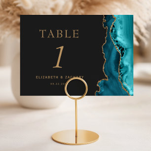 Numeração De Mesa Ágata Azul Teal Ouro Escuro Casamento