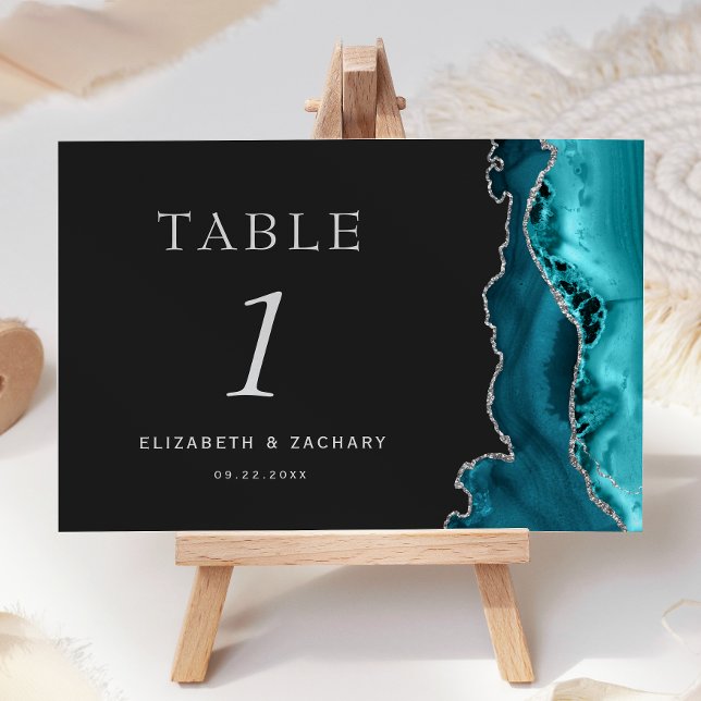 Numeração De Mesa Ágata Azul Teal Prata Casamento Escuro (Criador carregado)