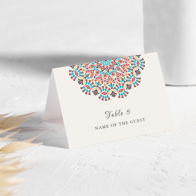 Numeração De Mesa Agate Turquoise Floral Mandala Wedding Place Card (Criador carregado)