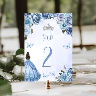 Numeração De Mesa Água-forte Floral Azul Princesa Quinceañera