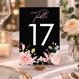 Numeração De Mesa Água moderna Rosa Floral Preta