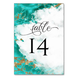 Numeração De Mesa Água Turquesa Marmoreada em Aquarela Geodo Barefoo