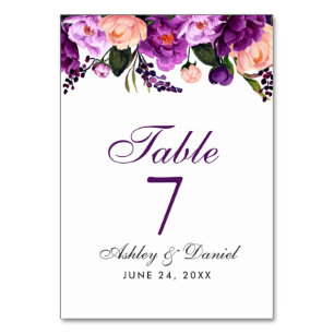 Numeração De Mesa Aguarela roxa ultravioleta GS Wedding floral