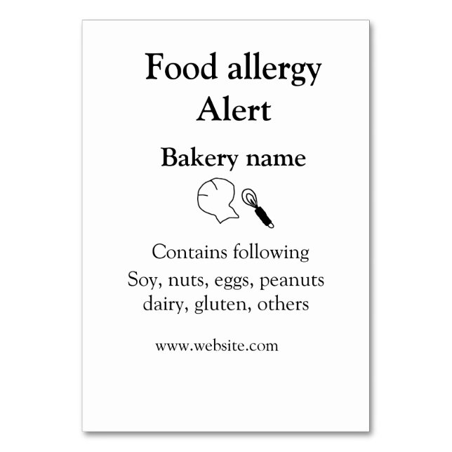 Numeração De Mesa Alerta de alergia de comida adicionar nome texto i (Frente)