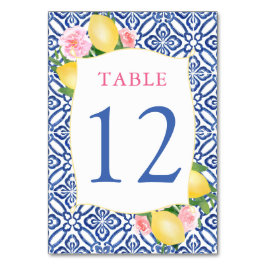 Numeração De Mesa Amalfi Lemons Flores Rosa Azulejos Azuis Casamento