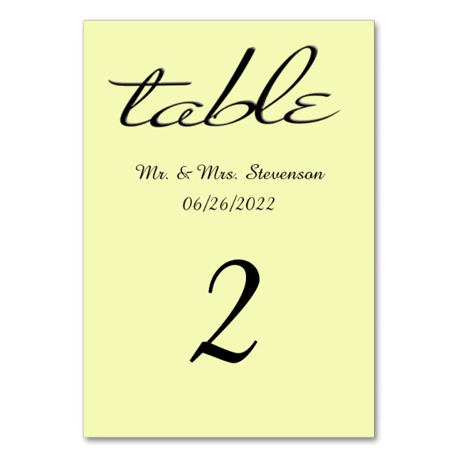 Numeração De Mesa Amarelo com Nome e Data em Preto (Frente)
