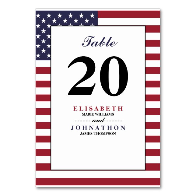 Numeração De Mesa American Flag Wedding (Frente)