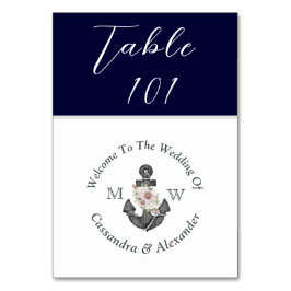 Numeração De Mesa Âncora Floral Azul-Marinho Náutico