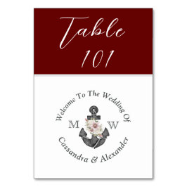 Numeração De Mesa Âncora Floral Vermelha Maroon Casada Náutica