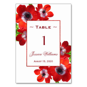 Numeração De Mesa Anêmonas Vermelhas Românticas Aniversário Floral