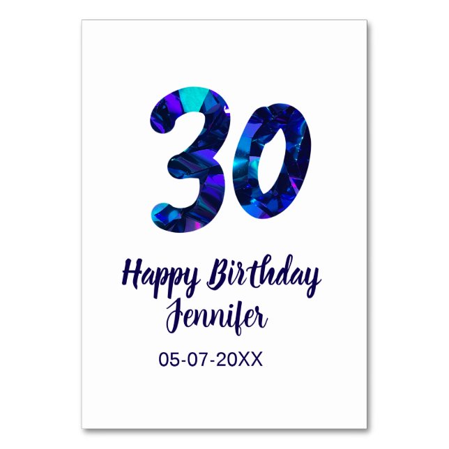 Numeração De Mesa aniversário de 30 anos adicione nome data ano pous (Frente)