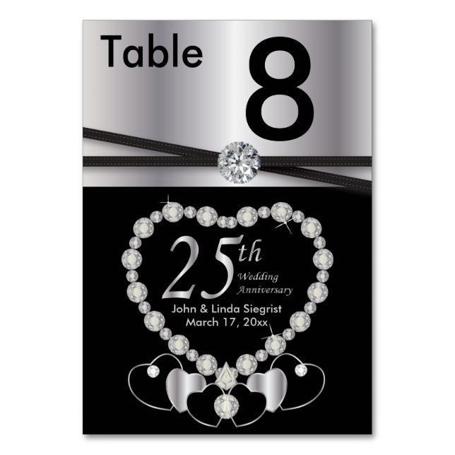 Numeração De Mesa Aniversário de Casamento de 25 Silver (Frente)