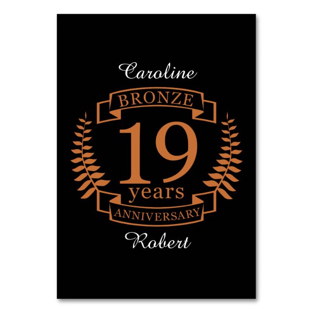 Numeração De Mesa Aniversário de casamento tradicional de Bronze, 19 (Frente)