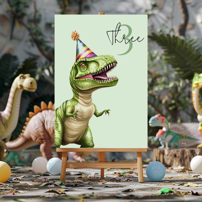 Numeração De Mesa Aniversário do Dinossauro Três Rex | Green Dino (Criador carregado)