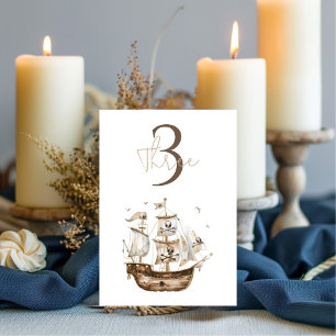 Numeração De Mesa Aniversário do Tema Náutico Marrom do Navio Pirata