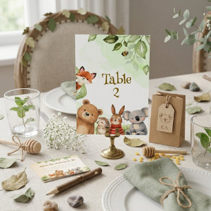 Numeração De Mesa Aquarela Animais Fofos Floresta Chuva de Bebê