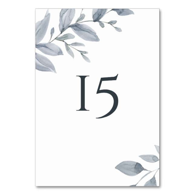 Numeração De Mesa Aquarela Azul Poeirento Verdejante (Frente)