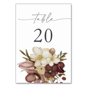 Numeração De Mesa Aquarela Boho Rosa & Mesa Neutra 20 Número