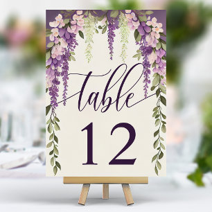 Numeração De Mesa Aquarela Caligrafia Floral de Wisteria Casamento