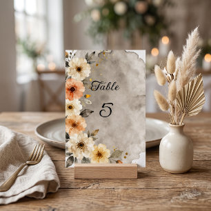 Numeração De Mesa Aquarela Creme Laranja Cinza Floral Casamento de O