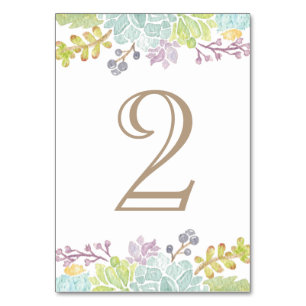 Numeração De Mesa Aquarela de Buquê Suculente   Número do quadro