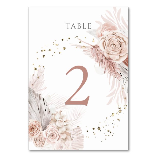 Numeração De Mesa aquarela flores boho Quadro Número 2 (Frente)